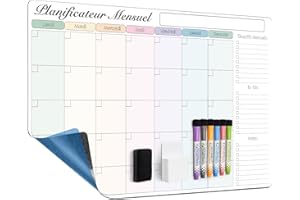 MCCORL 60 x 40 cm Calendrier Adhesif Tableau Blanc Planning Mural, Planificateur Mensuel/Semainer effaçable parfait pour Planification des Tâches- en Français