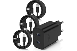 ESSRI Cargador 2-Port USB C Carga Rapida para Samsung Galaxy S24/S25/S23 Ultra,Cargador Samsung con Cable USB C de 2M+2M+1M,Carga Rapido Enchufe Tipo C Cabezal para S22/S21/S20 Ultra/Note 20/10