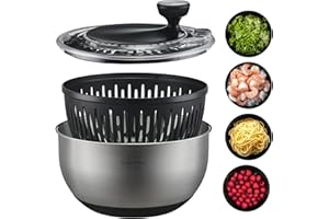 SILBERTHAL Salatschleuder Edelstahl 4,5l groß & rutschfestem Boden - Salad Spinner mit Kurbelantrieb & Stopptaste - BPA-frei & Spülmaschinenfest