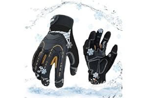 Vgo... 1 Paar Winter Mechaniker Arbeitshandschuhe, 32°F/0℃ kältefest, wasserdicht, stoßfest, strapazierfähig, Anti-Vibration (SL8849FW)