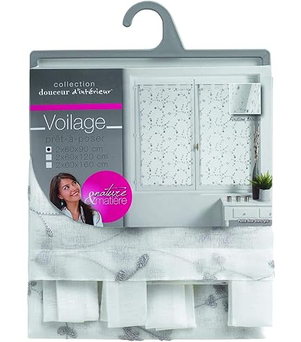 Tende Velo Douceur D'Intérieur - 2 Pezzi 45x90cm, Bianco, Poliestere, Passanti Con Fiocco - Foto 10
