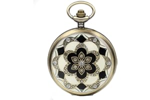 JewelryWe Montre de Poche Ronde Quartz Fleur Orientale Sakura Chic Alliage Fantaisie pour Homme et Femme Couleur Jaune et Noir avec Sac Cadeau