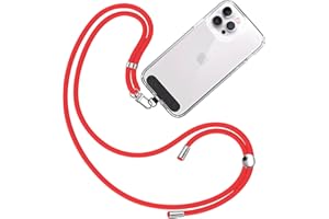TBOC Cuerda para Movil Universal [Rojo] para Colgar Funda del Teléfono Móvil en Cuello - Cuerda móvil con Parche [Negro] de Tela - Cordón para móvil con Enganche
