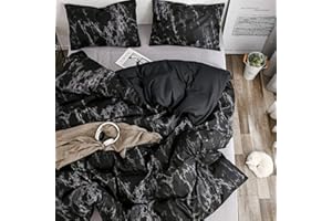 Treer Funda Nordica Cama 90 - Microfibra Mármol Juego de Funda Edredon 150x200 cm 2 Piezas con 1 Funda Nórdica + 1 Funda de Almohada 50x75cm, Moderna Estampado con Cremallera (Mármol Negro)