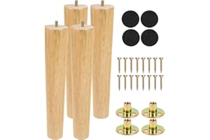 Luabue 12 inch Wooden Table Legs 30cm Chair Legs Furniture Feet Set of 4 Solid Rubber Wood Sofa Leg Replacement Bed Leg Dresser Feet with Non-Slip Rubber Protection Pads and Screws