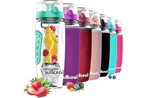 willceal Wasserflasche Mit Fruchteinsatz 945 ml Durable mit abnehmbarem Eisgel-Ball, groß - BPA-freies Tritan, Flip-Deckel, dichtes Design - Sport, Camping (Als)