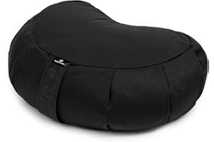 Yoga Studio European Crescent Zafu Cushion | Organic Cotton | 42 x 30 x 18cm | Meditation Pouf | Buckwheat Hulls