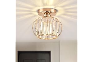 ZYDTRIP Crystals Ceiling Light Fixtures Chandelier, Small Semi Flush Mount Ceiling Light Fitting for Hallway Entrance Kitchen Bedroom Dining Rooms Living Rooms Bar (Gold)