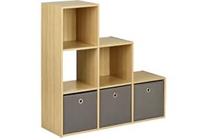 Hartleys Oak 6 Cube Shelving Unit and 3 Easy Grasp Box Drawers - Grey