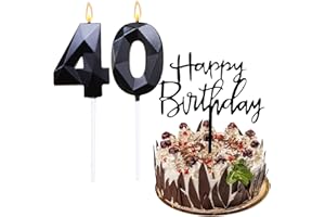 ‎BOLOSA Bolosa 40. Geburtstag Kerze für Mann und Frau - Happy Birthday Steckkarte, Zahlenkerzen für Party (Schwarz)
