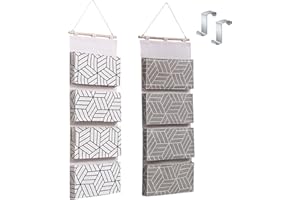 MUXITRABE Portaoggetti da Appendere 2 Pezzi Borsa Portaoggetti da Parete Organizzatore Tessuto da Porta con 4 Tasche e 2 Gancio Organizer da Appendere al Muro per Cucina Bagno