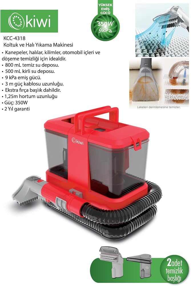 Kiwi Koltuk ve Halı Yıkama Makinesi KCC-4318, 350W, Kırmızı