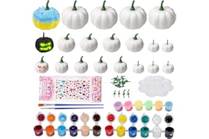 Fangoo 20 Piezas 4 Tamaños Calabazas Blancas Artificiales con Pigmento Pinceles Paleta de Clores Pegatinas Decorativas para Decoraciones de Halloween Accesorios Fotográficos