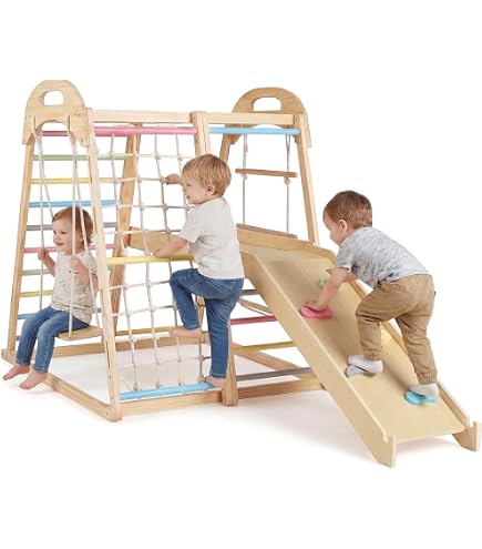LIFEZEAL 4 en 1 Triangle d'Escalade avec Toboggan Bois, Filet à Grimper, Planche et Échelle,Intérieur, Charge de 50 kg, Enfants 1 +Ans,Naturel | Leroy Merlin LIFEZEAL 4 en 1 Triangle d'Escalade avec Toboggan Bois, Filet à Grimper, Planche et Échelle,Intérieur, Charge de 50 kg, Enfants 1 +Ans,Naturel | Leroy Merlin