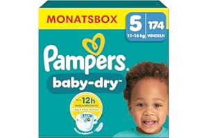 ‎PAMPERS Pampers Baby-Dry Größe 5, 174 Windeln, 11kg-16kg, Bis zu 100% Auslaufschutz & Komfort die ganze Nacht