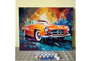 Walarky Peinture de voiture colorée par numéro pour adultes débutants, kits de peinture à l'huile numérique sur toile avec pinceaux et pigments acryliques pour décoration d'intérieur 40,6 x 50,8 cm