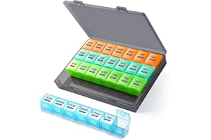 GOTRUST Pudełko na tabletki, miesiąc, 28 dni, 4 tygodnie, pudełko na leki, 7 dni, 1 przegródka, podróżne pudełko na tabletki, duże przegródki, czarny, miesięczny organizer na tabletki, na witaminy, oleje