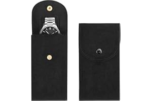 Bekecidi 2PCS Watch Pouch, Portable Flannelette Watch Storage Bag Single Watch Travel Case Travel Watch Pouch with Snap Button for Men and Women (Black)