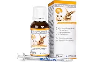 Alfavet RodiCare karma uzupełniająca do regulacji procesów trawiennych dla królików, świnek morskich i małych gryzoni, szklana butelka 15 ml ze strzykawką dozującą