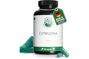 Espirulina 2000 mg - Altamente dosificadas: 2000mg de espirulina pura en polvo al día - Suministro para 2 meses - Sin aditivos, vegano y producido en Alemania - 240 cápsulas - Green Naturals®