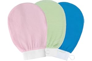 KURKIP 3Stück Peelinghandschuh, Exfoliating Gloves Waschhandschuh Körper Duschhandschuh Massage Peeling Handschuh Handschuhe für Körper Und Gesicht - Grün,Blau,Rosa