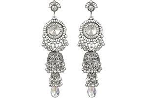 QKEOISUD Vintage Jhumka Jhumki Tassel Drop Dangle Indian Ethnic Beaded Balls Bell Statement Oxidized Antique Traditional Earrings Alloy Traditional Earring Bohemian Wedding Party Festival Jewelry