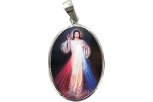 Ferrari & Arrighetti Medaglia Gesù Misericordioso in argento 925 e porcellana