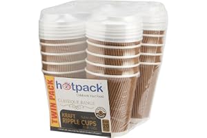 Hotpack Disposable Twin Pack Kraft Ripple Hot & Cold Coffee Cup 8 ounce with White Lid, 20 Pieces
