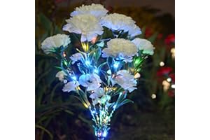 ABKSHINE Solar Lights Outdoor Garden - with 21 Lighted Flower Artificial Carnations Waterproof Solar Powered Garden Stake Lights, Mother’s Day Birthday Gifts for Wife Mom Garden Decoration (White)