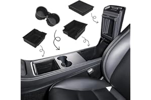 CETOON ShowEv für Tesla Model 3 Y Organizer Mittelkonsole Armlehne Aufbewahrungsbox Versteckte Mittelkonsole Getränkehalter für Tesla Model 3 Y Zubehör (Schwarz, 4