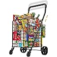 Grocery Shopping Cart with 360° Swivel Wheels Folding Utility Cart with Easily Collapsible Cart with Extended Foam Cover, Trolley for Laundry, Groceries, Travel (Medium)