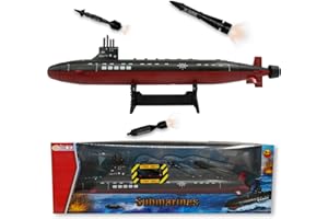 OTONOPI Toy Submarine Military Naval Ship with Launching Function Sound Effects Army Toy Warship Play Set for Kids 16.5 Inches Model Boat with Display Stand