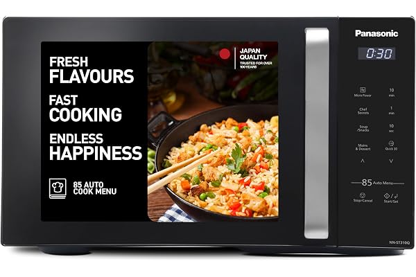 Panasonic 25L Solo Microwave Oven (NN-ST310QBFG, Black, 85 Auto Cook Menus)