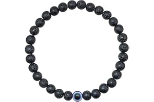 Lameybrt 6mm Auge des Bösen Blick Armband Schutz Stretch Armbänder mit Naturstein für Männer Handgemacht Heilsteine und Herrenarmband
