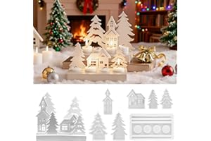 CPKONUUIP 7 Stück Silikonformen Gießformen Weihnachten, Silikonformen gießformen Häuser, Gießformen Silikon mit Sockel Silikon, Epoxidharz Formen, gießform Tannenbaum für die DIY Duftkerzenherstellung