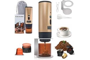 RoserRose Machine à Café Portable, Machine à Café de Voyage - Sans Fil & Auto-Chauffante - Avec Batterie 7800mAh, Fonction de Charging USB-C & Pressions 15 Bar - Compatible NS/DG (Or)