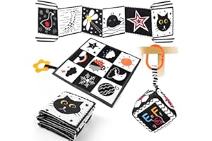 Aolso Jouet Livre Tissu Montessori Bébé Eveil 0-12 Mois Carte Noir et Blanc Bébé Cadeau Naissance Fille Garcon Jouet Sensoriel Hochet Bebe 3Pcs Noir et Blanc Paquet Jouets Pour Bébé