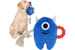 Onmygogo Grand jouet monstre pour chien – Couineur et peluche pour petites, moyennes et grandes races – Jouet en corde durable (bleu)