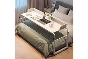 GXQFC Overbed Table Mobiler Schreibtisch, Pflegetisch Laptoptisch Bettbeistelltisch Breite 115-210 cm & Höhe 65-95 cm Über-Betttisch auf Rollen für Wohnzimmer Schlafzimmer Krankenh(Color:Weiß)