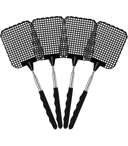 Tapette à Mouches Télescopique 2 Pièces - Poignée Réglable 26-73 Cm - Acier Inox Et Plastique Durable - Noir