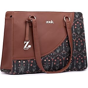 ZOUK Women's Office Essential Bag | Jute | Vegan Leather Handcrafted Tote Bag With Double Handle Shoulder Strap