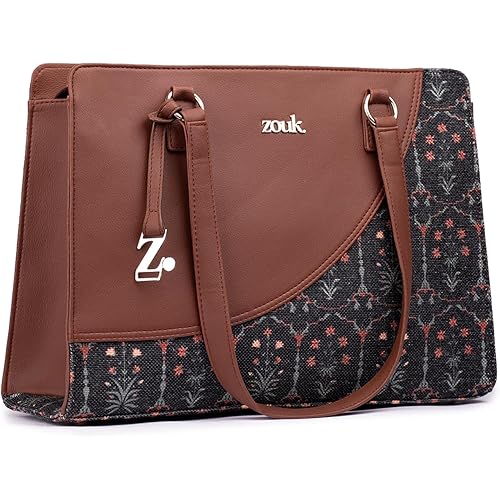 ZOUK Women\'s Office Essential Bag | Jute | Vegan Leather Handcrafted Tote Bag With Double Handle Shoulder Strap