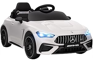 AIYAPLAY Kinder Elektroauto 12V Mercedes-AMG Kinderauto mit 2,4 GHz Fernbedienung, 2 Motoren, Kinderfahrzeug mit Musik, MP3, Sanftem Start/Stopp, Hupe, Federung, LED, Hilfsräder für 3-6 Jahre, Weiß