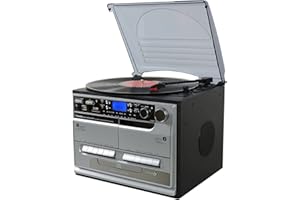Steepletone SMC386c Bluetooth 8-in 1 Music Centre,Turntable,CD Player,Radio,USB Recording,Twin Cassette Deck