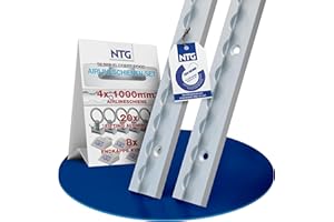 NTG Rail d'arrimage Airline 4 PCS 1m / 1000mm carré Alu avec 20 accessoires + 8 embouts - Certifié TÜV - Accessoire de remorque pour la sécurisation des charges, rail d'arrimage en aluminium pour