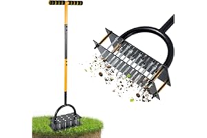 ZUCKLIGHT Lawn Aerator Spikes Aerating Tool, Metal Manual Automatic Dirt and Leaf Clean Design, Pre-Assembled 16 Iron Spikes Metal for Yards, Lawn Aeration, Garden Tool, Revives