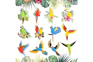 PEALOVCOM 12 PCS Perroquet Decoration Suspendu Oiseaux Tropicaux Decoratifs Perroquet Suspendu Deco Perroquet Décoratif à Suspendre Perroquet Decoration Murale Perroquet Decoration Exterieur