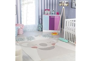 Surya Koala Tapis Chambre Enfant Beige, Ivoire, Orange, Bleu - Tapis Enfant Poil Court Coloré et Doux pour Chambres à Coucher, Salle de Jeu - Tapis Chambre Fille, Garçon, Bébé - Thème Animal, 80x150cm