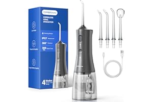 ‎OPERAN Operan Wireless Oral Irrigator, Portable Electric Tooth Cleaner, 4 Modes & 4 Nozzles, 300 ml Dental Irrigator, Oral Irrigator, Test Winner for Removes Food Leftovers and Cleans Teeth (Grey)