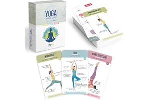 Merka Yoga Pose Flashcard Deck – 50 cartes flash en plastique – 45 asanas, 4 séquences, noms sanskrit – Équipement de fitness portable